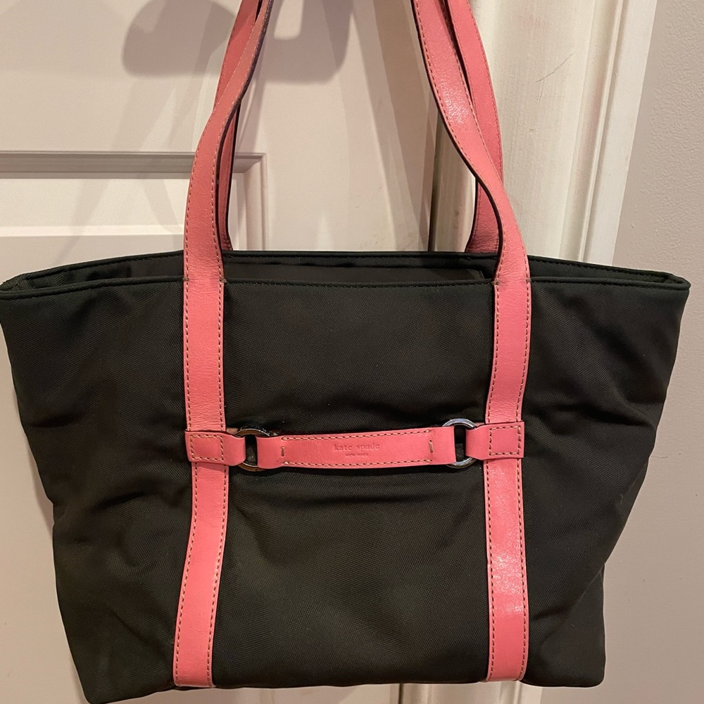 Kate Spade Brown Canvas Tote and Pink Leather Straps with dust bag. GUC!